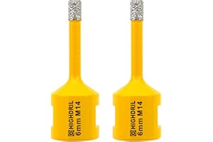 HIGHDRIL Broca de diamante - 2pcs 6mm con rosca M14 Taladrado en seco para azulejos de porcelana Cerámica Granito Mármol Piedra Mampostería Ladrillo para amoladoras angulares