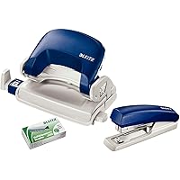Leitz Mini Heftgerät und Locher-Set, Für 10 Blatt, Ergonomische Form, Blau, NeXXt-Serie, 55076035