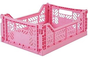AYKASA Ay-Kasa, cassetta pieghevole, stabile, in plastica, impilabile, rosa chiaro, M (40 x 30 x 14 cm)
