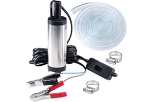 GOVFREY 12v Submersible Water Fuel Transfer Pump for Diesel Petrol Oil, Small Bilge Pump for Boat Caravan Car Tank Motorhome, 38mm Barrel Electric 12 Volt 3m Power Cord Switch on Off, 3 Meter Hose