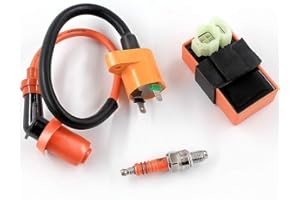 Trkimal High Performance Racing AC Cdi Box 6pin + Ignition Coil + 3 Electrode Spark Plug for GY6 50cc 80cc 125cc 150cc Moped Scooter ATV Go Kart