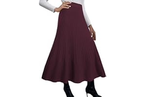 Adigaber Faldas Largas de Mujer Cintura Alta Falda Plisada de Punto Línea A Cintura Elástica Falda de Invierno