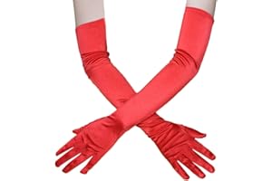 HugeDE 21 inch Long Elbow Satin Gloves 1920s Opera Gloves Evening Party Dance Gloves for Women Girls Red