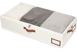 Yawinhe Under Bed Storage Containers, 1 Pack Under Bed Clothes Organizer with Sturdy Zipper, Clear Window and Reinforced Handles, for Blanket, Bedding, 60x30x15cm, Beige, SNH001BES-1
