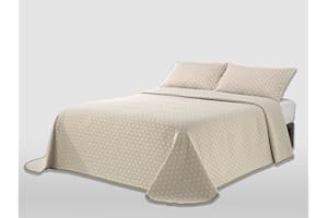 MANTAS MORA - Colcha Jacquard algodón Reciclado Combinado Tacto Natural Ligera y Transpirable diseño N14, 180x270cm, Beige