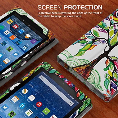 MoKo Fire 2015 7 Zoll Hülle – Kunstleder Ständer Schutzhülle Smart Cover mit Stift-Schleife und Stanfunktion für Amazon Fire Tablet (Vorherige 5th Generationeration – 2015 Modell) Tablet, Glück Baum - 4