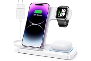 DUMTERR 3 in 1 Faltbare Ladestation für Apple Watch und iPhone iPod, Reise Ladestation für iPhone 16 15 14 13 12 11 Pro Max, Apple Wireless Charger für iWatch 10/9/Ultra/8/7/6/SE/5/4/AirPods Pro 4 3 2