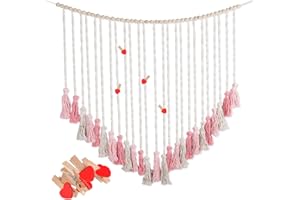 BEBESTER Macrame Wall Hanging, Boho Room Decor Pink Tassel Garland Blush Wall Decor Bohemian Wall Hanging, Baby Shower, Party Backdrop, Bedroom, Living Room, Girls' Room Decoration, Birthday Gift