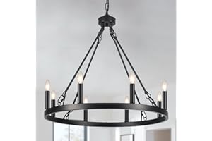 ‎ASHUAQI ASHUAQI Kronleuchter Schwarz, 8 Flammig Wagenrad Kronleuchter Vintage im Landhausstil, Industrial Rustikal Hängelampe Lüster Pendelleuchte für Wohnzimmer, Esszimmer, Küche, Schlafzimmer, Flur