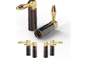 FosPower 12 Premium Rechtwinklige Bananenstecker für Lautsprecherkabel - Vergoldete Anschlüsse/Doppel-Fixierschrauben - Bananenstecker für HiFi, Lautsprecher, Lautsprecherkabel, Verstärker, Heimkino