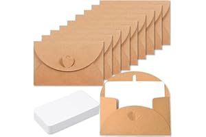 XFentech 15 Stück Mini Briefumschläge mit Karten - Vintage Mini Kraftpapier Umschläge Blanko Kärtchen Kleine Briefumschlägemit Herz Verschluss für Geschenkkarten DIY Dankeskarten Weihnachten