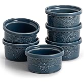 FUN ELEMENTS FE Ceramic Ramekins, Souffle Dishes, Lace Embossed Creme Brulee Dishes, 240 ml for Soufflé, Cupcakes and Pudding