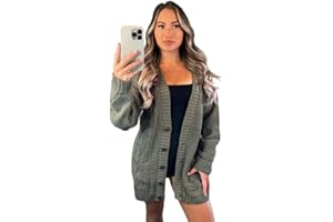 Crazy Fashion Women’s Long Sleeve Grandad Open Front Button Top Chunky Aran Cable Knitted Cardigan Ladies Sweater Winter Jumper UK 8-22