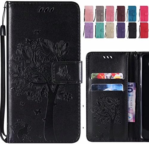 Ougger For Huawei P20 Lite Case, Premium PU Leather Flip Stand Wallet Cover Magnetic-Buckle Protective Soft TPU Bumper Case for Huawei P20 Lite/Nova 3e with Card Slot, Cat &amp; Tree (Black)