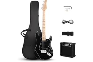 LALAHO Electric Guitar with 20Watt Amp, Full Size 39 Inch Beginner SSS Pickups Electric Guitars Kit W/Accessories Strap, Gig Bag for Kids & Adults (Black)