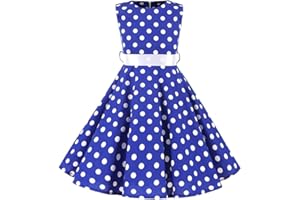 FYMNSI Enfants Fille Robe Années 50 Vintage Imprimée À Pois Fleur Pin Up Audrey Hepburn sans Manches à Col Rond Demoiselle Robe de Soirée Cocktail avec Ceinture 4-12 Ans