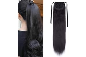 SEGO 22" Postiche Queue de Cheval Cheveux Naturel Bouclé Ondulé Synthétique - Ponytail Extension Queue de Cheval Attaché Par Bandeau - Noir Naturel