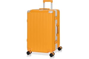AnyZip Koffer Mittelgroß Hartschalen-Koffer PC ABS Aluminiumrahmen Reisekoffer 4 Metallecken zum Schutz Trolley mit 4 Rollen und TSA Schloss Kein Reißverschluss (Orange,L)