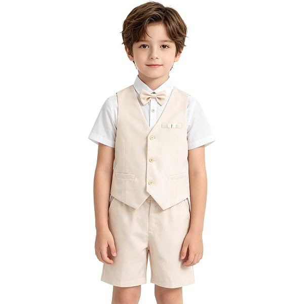 LOLANTA Costume Garçon Mariage Été 4 Pièces – Ensemble Short Gilet Chemise Nœud Papillon 2-12 Ans, Baptême & Cérémonie