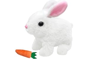 donciety Interactive Rabbit Toy, Realistic Rabbit Toy, Cuddly Toy, Rabbit, Bouncing Rabbit, My Realistic Toy, Easter Gifts for Children, Boys, Girls (White)