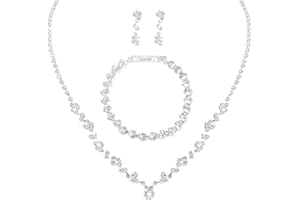 YOLEV Bridal Wedding Jewelry Set - Silver Rhinestone Necklace and Earrings for Brides, Bridesmaids, Prom - Costume Jewelry for Women and Girls