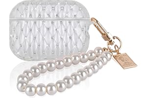 DIYGODY Brilliant Diamond Case Design for Airpods Pro 2, Odporny na wstrząsy miękki silikonowy futerał ochronny z perłowym brelokiem dla kobiet dziewcząt, Heavy Duty Anti-Slip Rysunki [Przezroczysty]