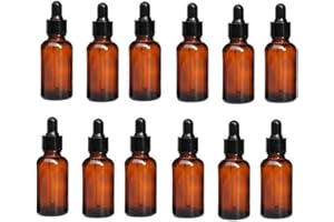 ERIOCTRY 12 pcs 20 ml 19 gram d'huile essentielle de verre vide rechargeables Ambe Bouteille Fiole à nourriture avec verre Pipette Dropper