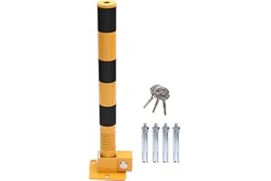 TOPWAY Bolardo de Bloqueo de Espacio para Estacionamiento de Automóviles con Resorte, Bloqueable Plegable Poste de Barrera de Parking de Coche, Amarilla y Negro, 60cm de Altura