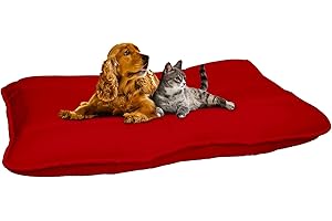 ITALIAN BED LINEN Italian BedCuscino per Cani e Gatti - Cuscinone 100x60cm, Made in Italy - Letto per Cane di Taglia Grande, Media e Piccola - Cuccia Materasso Imbottito in Morbida Microfibra Rosso