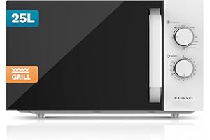 GRUNKEL Microondas con Grill de 25 Litros, 850W +1000W Grill, 5 Niveles de Potencia, 3 Modos Combinados, Temporizador 30 min