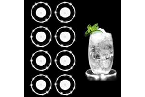 NEOVSUNY Dessous de Verre Lumineux LED, 8 Pièces Dessous de Bouteille Lumineux Transparent Rond 10cm, 3 Modes d'éclairage, Convient pour Boissons, Fête Mariage Bar-Coloré