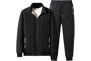 Jamron Herr vinter varm quiltad fleece fodrad träningsoverall set, termo fleecejacka och joggingbyxor med dragkedjefickor