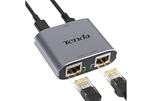 Tenda LAN Splitter 1 auf 2, Gigabit LAN Switch 2 Port Ethernet Splitter LAN Verteiler mit USB-Stromkabel (IGMP-Snooping, QoS, Aluminiumgehäuse, LAN Hub für Router, Computer, Drucker, TV)(SG103M)
