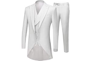 BOTONG Traje largo de 3 piezas para hombre, color blanco, solapa con muesca, un botón, trajes de boda, esmoquin de novio