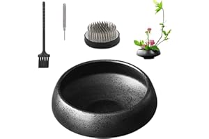WANDIC - Set di 2 vasi Rotondi con Rana e Ikebana in Ceramica per composizioni Floreali Ikebana, Decorazione per la casa, a Forma di Ciotola, Colore: Nero maculato