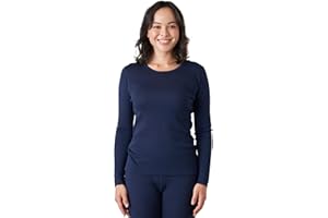 LAPASA Damska 100% wełna z merynosów, termiczna podkoszulek, wysokiej jakości wełna z merynosów, bielizna termiczna, ciepły okrągły dekolt, koszulka z długim rękawem (L48), granatowy, S
