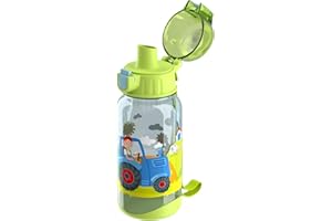 HABA 304486 - Trinkflasche Traktor, 400ml Kinder-Trinkflasche mit Traktor-Motiv in Grün für Kindergarten oder Schule, bpa freier Kunststoff, spülmaschinenfest, Hellgrün