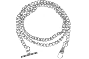 CHICTRY T-bar Pocket Watch Chain Vintage Chrome-Plated Vest Waistcoat Albert Pocket Chain Link with Lobster Clasps