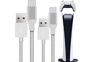 PRIMICITY PS5 Controller Charger Cable 2 Pack- PS5 Charging Cable (UK SELLER) for Sony PlayStation 5 DualSense Controller USB to USB-C Ps5 Charger Wire - White Nylon Braided