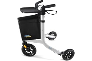 Healthbazaar Déambulateur à 3 roues pour personnes âgées, déambulateur pliable léger avec plateau amovible et sac de rangement, 6 niveaux de hauteur réglable, roues avant de 10 pouces