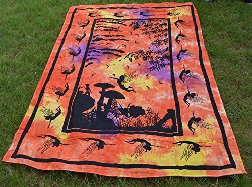 Fairyland Tapestry Tie Dye Tapestries Bedspread Hippie Wall Hanging Ethnic Decor Art Indian Bedsheet Boho Dorm Fairy Land Picnic Beach Blanket Yoga Mat Beach Throw Twin Size 85 x 55 inch By RoomyDeal