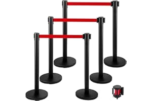 VEVOR Barriere Retrattili per Il Controllo della Folla e La Coda, 6 Pezzi Colonnine Segnapercorso con Nastro Rosso per Dividere I Corvi in Banche, Aeroporti, Stadi, Luoghi di Divertimento e Altri