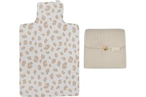 LEEVJE® Wickelunterlage für Wickeltisch & Unterwegs [100% BAUMWOLLE] - Wickelunterlage in Beige - Wickelkommode Unterlage - Wickeltischauflage aus Stoff Abwaschbar - Wickelmatte - Baby Changing Mat