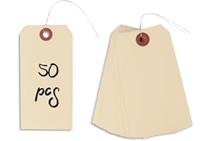 Dmnnlp 50Pcs Large Paper Tags with Wire, 12x6cm Blank Hanging Paper Labels for Marking Luggage, Gifts, Price, Clothing, Shipping and Inventory Labels (Cream Manila)