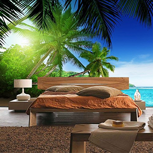 Vlies Fototapete PREMIUM PLUS Wand Foto Tapete Wand Bild Vliestapete – PARADISE BEACH – Strand Meer Palmen Beach 3D Ozean Palme – no. 005, Größe:300x210cm Vlies - 8