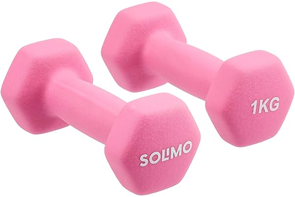 Amazon Brand - Solimo Neoprene Dumbbell 1kg, Set of 2 (Hot Pink)