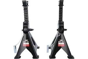 KS TOOLS 160.0370 - Chandelles à Crémaillère, 3 Tonnes - Crics et Chandelles Voitures - Outillage Mécanique Atelier - Lot de 2 - Aides pour Soulever des Véhicules - Mécanique Auto 225 x 205 Noir
