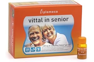 PLAMECA Vittal In Senior Jalea Real Defensas, Cansancio y fatiga, Equinácea, Espino Blanco, 20 Viales de 10 ml