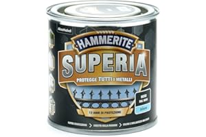 Hammerite Superia smalto metallo antiruggine interno e esterno, Brillante Nero, 250 ml