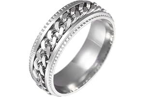 Gilieyer Edelstahl Spinner Ringe, 8MM Fidget Ring für Männer Schwarz/Blau/Silber Drehbar Cuban Link Intertwine/Doppelkette Daumenring Größe 6-11